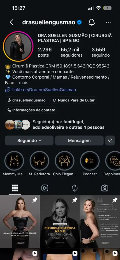 Perfil Instagram da Dra. Suellen Gusmão no iPhone